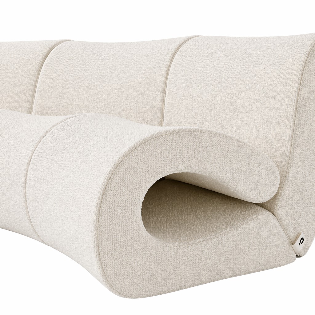 Roll-End Curved Sectional Sofa with Hollow Sculptural Arm Detail