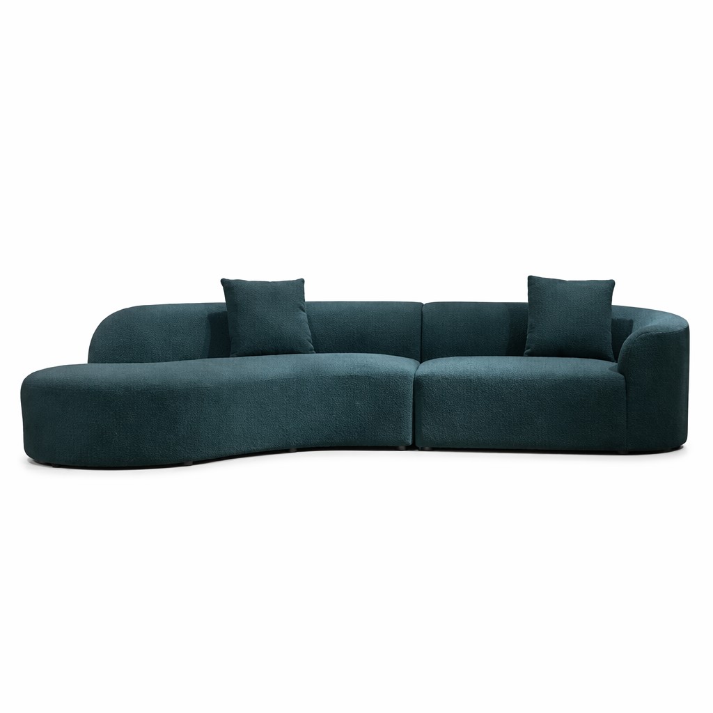 Teal Modular Sofa Centered on a Rounded Chaise Lounge Module