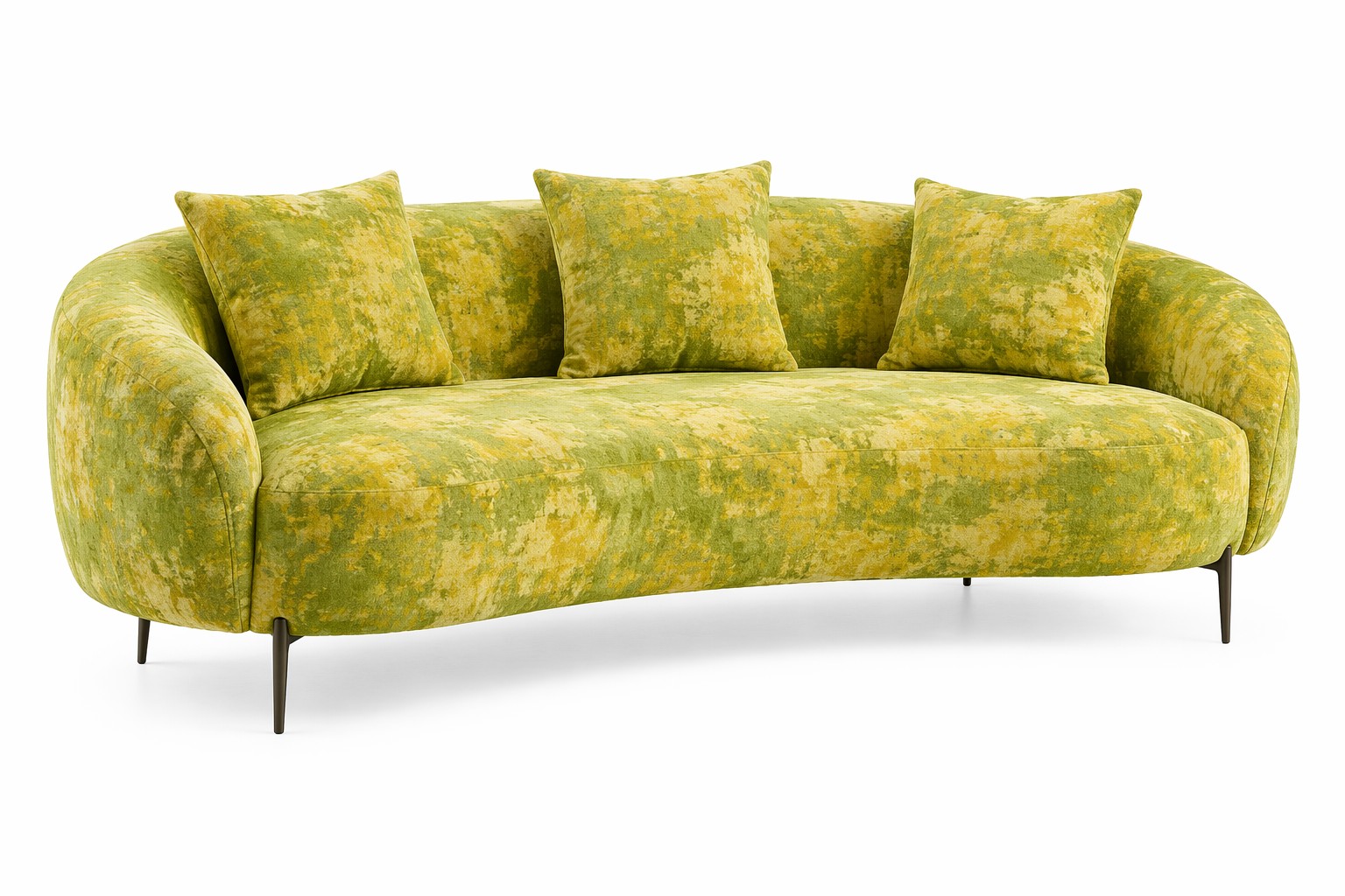 Botanical Fabric Sofa Raised on Slim Black Metal Legs