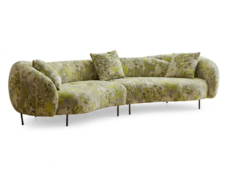 Botanical Fabric Sofa Raised on Slim Black Metal Legs