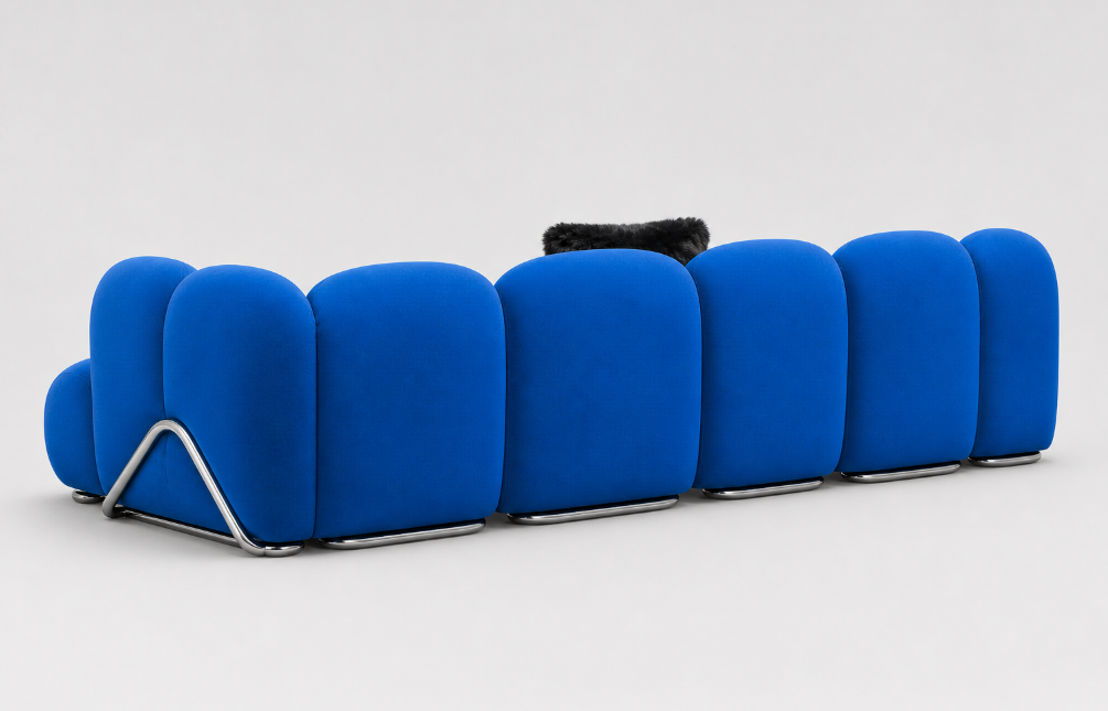 Electric Blue Curved Modular Sofa with Chrome Sled Side Frame