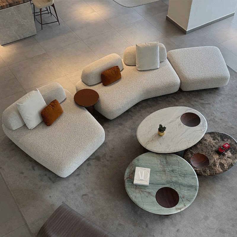 Moss Chenille Curved Sofa with Left Chaise and Channel Backrest
