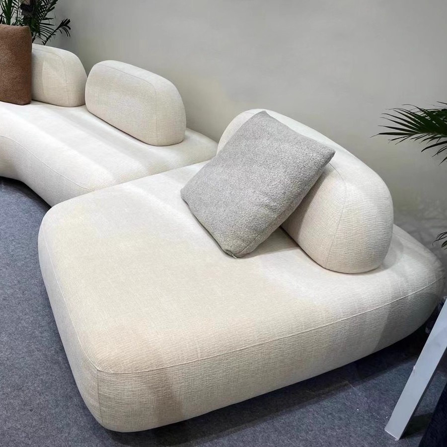 Moss Chenille Curved Sofa with Left Chaise and Channel Backrest