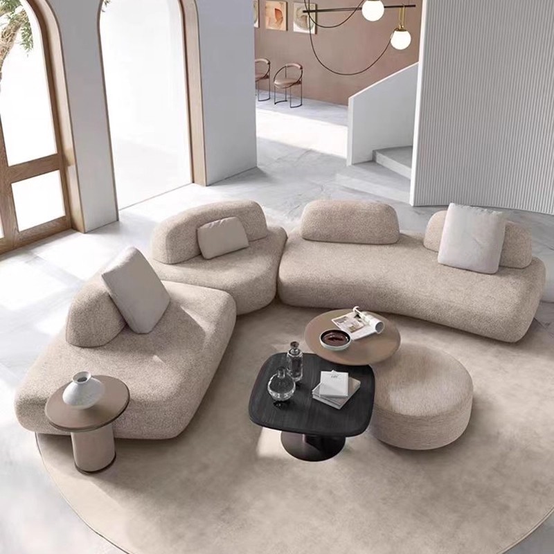Moss Chenille Curved Sofa with Left Chaise and Channel Backrest