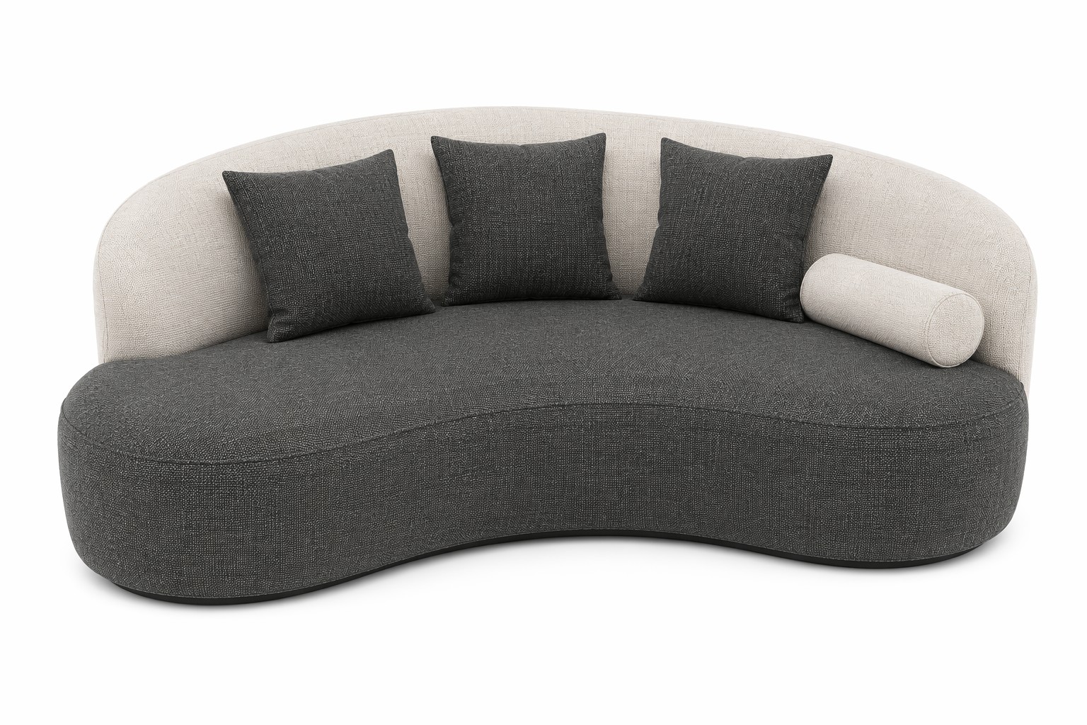 Dark Pebble Chaise Sofa with Cream Back Pillows and Organic Low Form