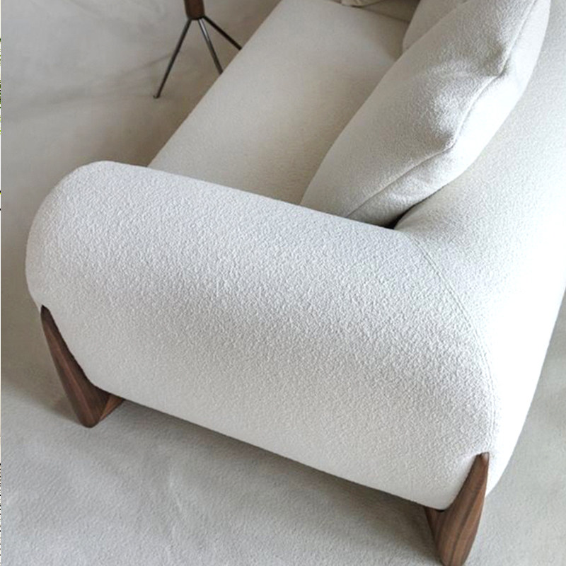 Cream Boucle Sofa and Armchair Set with Walnut A-Frame Legs