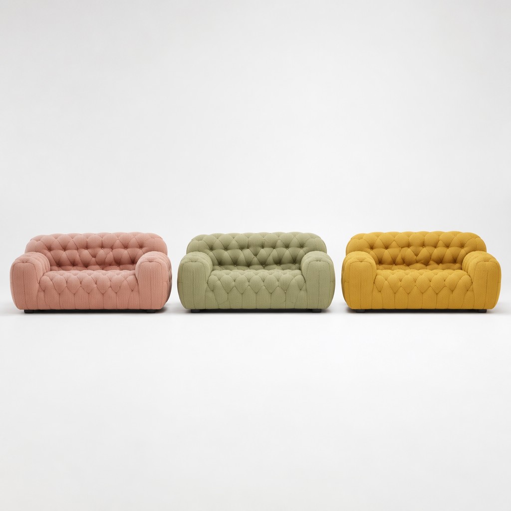 Pastel Button-Tufted Sofa with Ribbed Side Arms and Modular Color Options