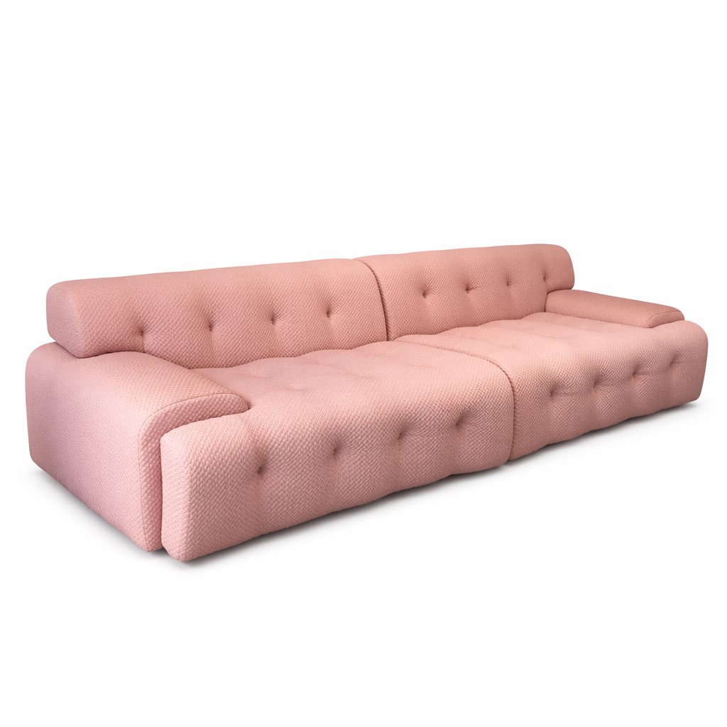 Pastel Button-Tufted Sofa with Ribbed Side Arms and Modular Color Options