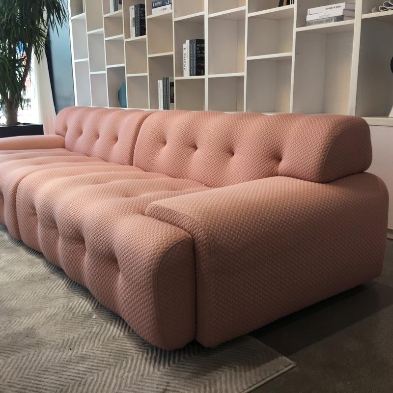 Pastel Button-Tufted Sofa with Ribbed Side Arms and Modular Color Options
