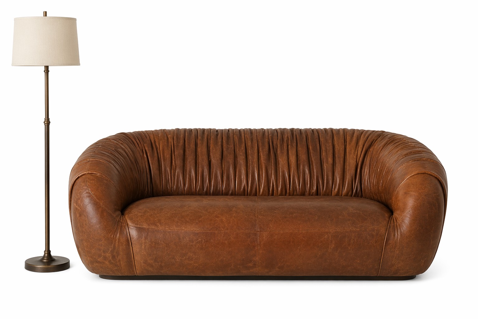 Brown Leather-Look Cocoon Sofa with Rounded Enclosed Arms