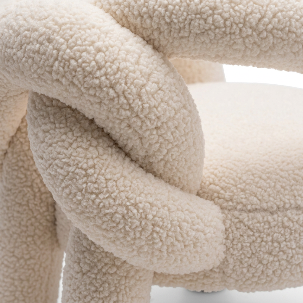 Cream Boucle Loop Lounge Chair with Interlaced Tubular Arms