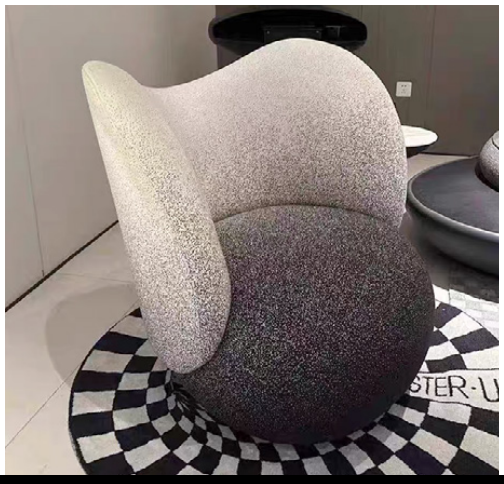Two-Tone Boucle Wing Lounge Chair with Rounded Ball Seat Base