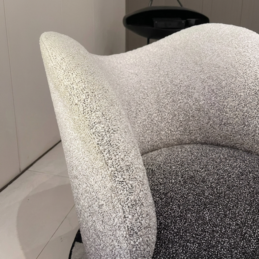 Two-Tone Boucle Wing Lounge Chair with Rounded Ball Seat Base