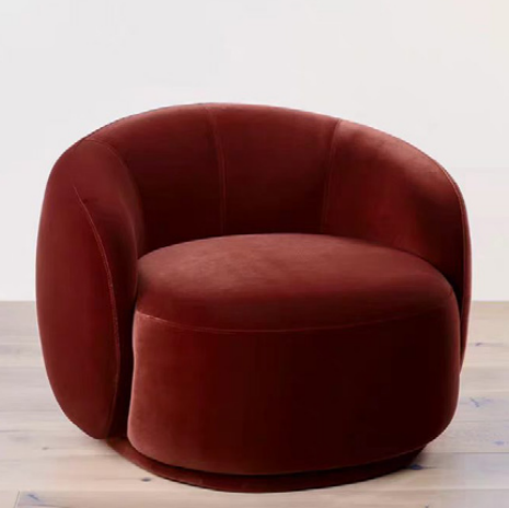 Terracotta Velvet Tub Lounge Chair with Round Swivel-Style Base