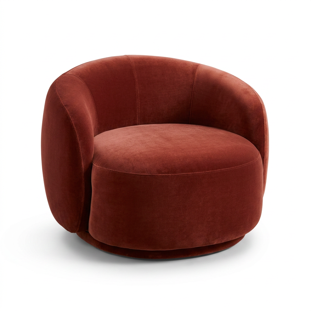 Terracotta Velvet Tub Lounge Chair with Round Swivel-Style Base