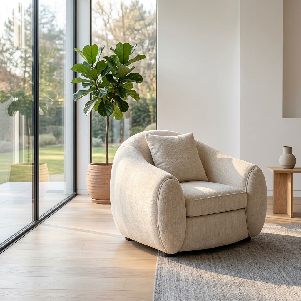 Cream Boucle Club Chair with Oversized Round Side Arms