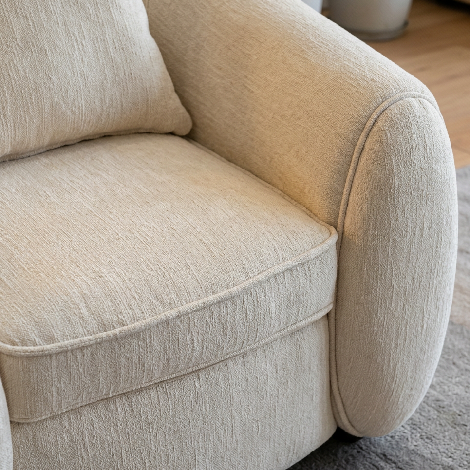 Cream Boucle Club Chair with Oversized Round Side Arms